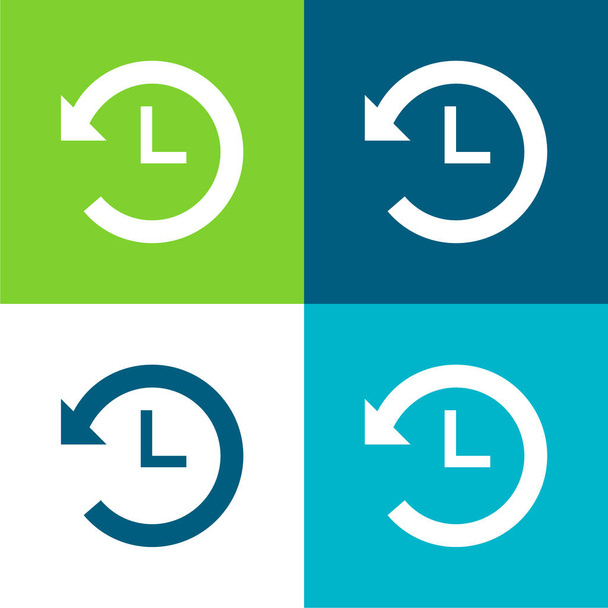 Tiempo hacia atrás Plano de cuatro colores mínimo icono conjunto - Vector, Imagen