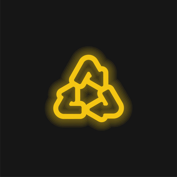 Pfeile Recycling Dreieck Umriss gelb leuchtenden Neon-Symbol - Vektor, Bild