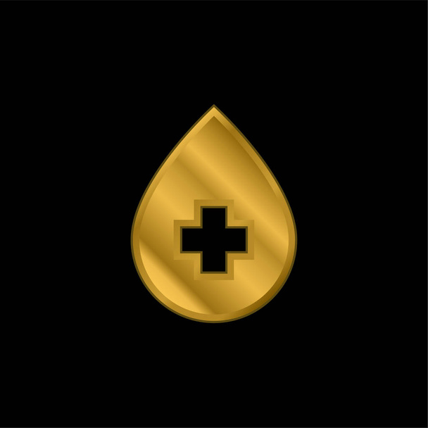 Gota de sangre chapado en oro icono metálico o logo vector - Vector, Imagen