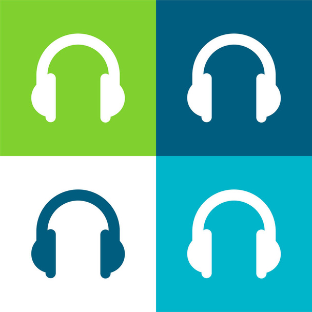 Big Headphones Conjunto de ícones mínimos de quatro cores planas - Vetor, Imagem