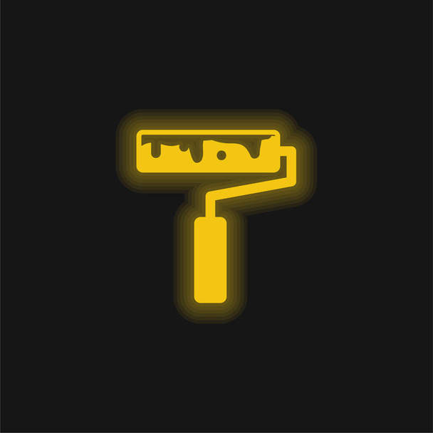 Art Painting Roller yellow glowing neon icon - Vector, Image