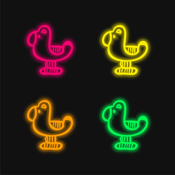 Bird Hand Drawn Toy Animal four color glowing neon vector icon - Vector, Image