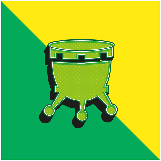 スタンドグリーンと黄色のモダンな3Dベクトルアイコンのロゴを持つアフリカドラム - ベクター画像