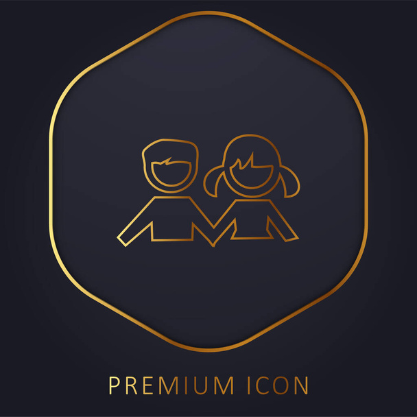 Boy And Girl Students golden line premium logo or icon - Vector, Image