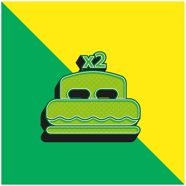 Bed voor twee groene en gele moderne 3D vector pictogram logo - Vector, afbeelding