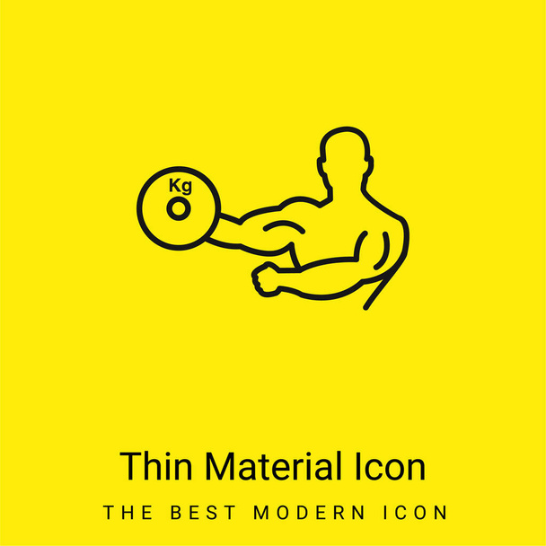 Culturista llevando peso en una mano contorno mínimo icono de material amarillo brillante - Vector, Imagen