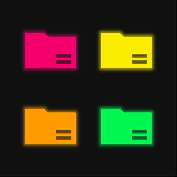 Símbolo de interface de pasta preta com sinal igual ícone de vetor de néon brilhante de quatro cores - Vetor, Imagem