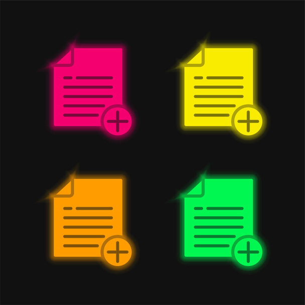 Добавить файл четыре цвета светящийся неоновый вектор значок - Вектор,изображение