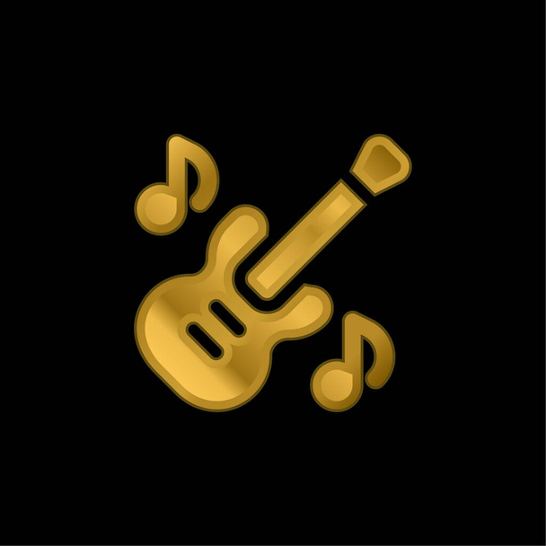 ベースギターの金メッキ金属アイコンやロゴベクトル - ベクター画像