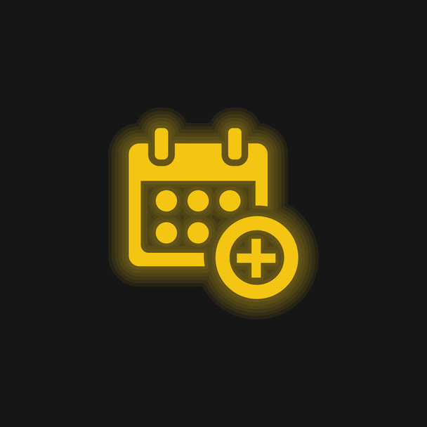Añadir símbolo de calendario para eventos amarillo brillante icono de neón - Vector, imagen