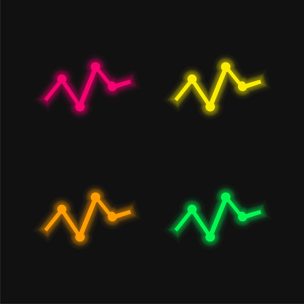 Analyse von Unternehmensstatistiken in einer Zeilengrafik mit Punkten vier Farbe leuchtenden Neon-Vektor-Symbol - Vektor, Bild