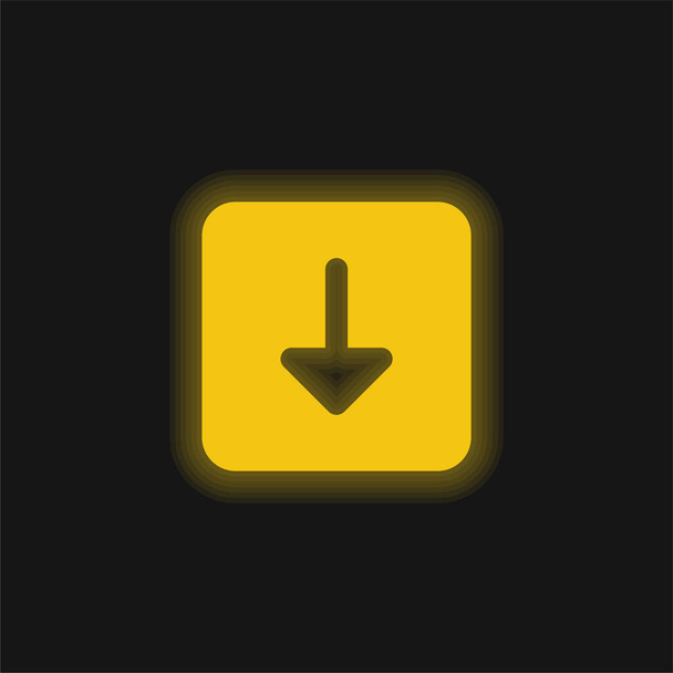 Seta para baixo ícone de néon brilhante amarelo - Vetor, Imagem