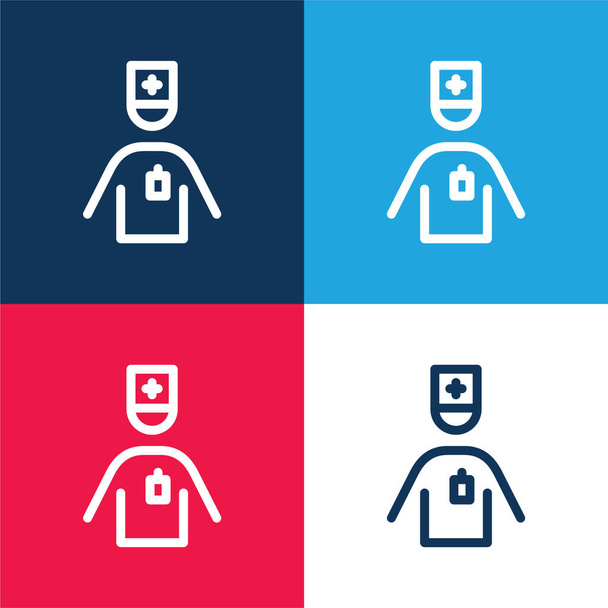 Aid Man blue and red four color minimal icon set - Vector, Image