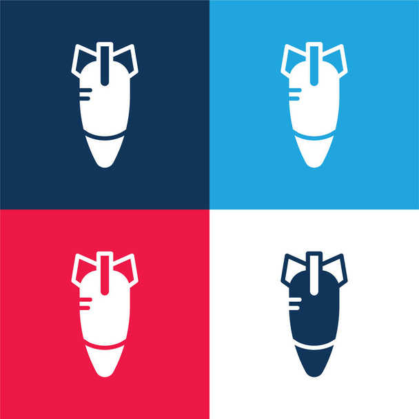 Bomba modrá a červená čtyři barvy minimální ikona nastavena - Vektor, obrázek