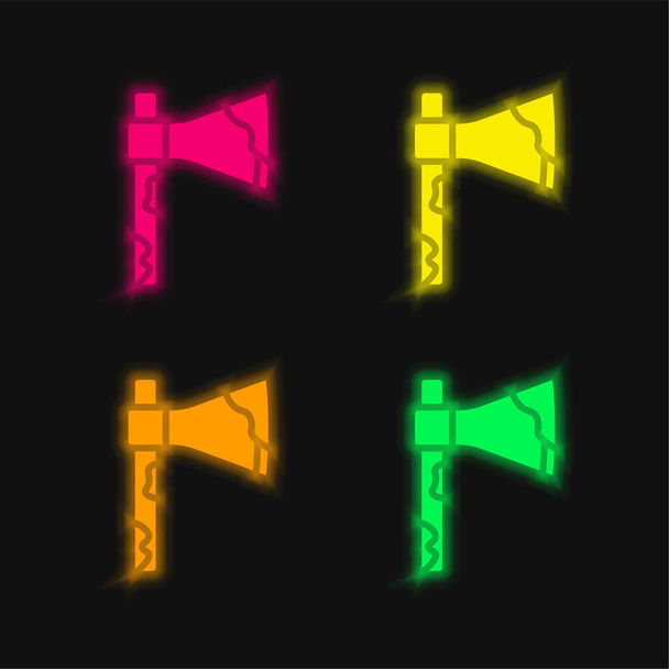 Axe four color glowing neon vector icon - Vector, Image