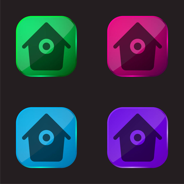 Bird House With Small Round Hole four color glass button icon - Vector, Image