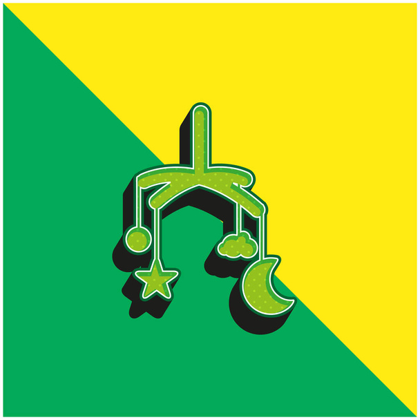 Berceau de bébé Jouet mobile Logo vectoriel 3D moderne vert et jaune - Vecteur, image