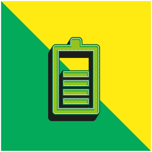 Batterij met vier staafjes Groen en geel modern 3D vector pictogram logo - Vector, afbeelding