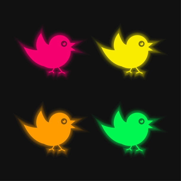 Bird Of Black Feathers icono de vector de neón brillante de cuatro colores - Vector, imagen