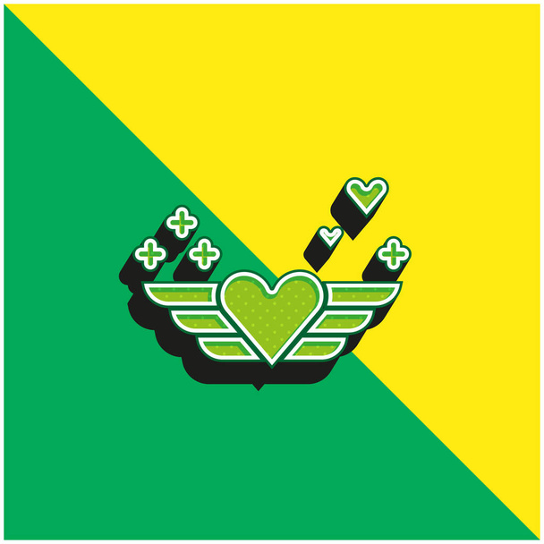Ángel verde y amarillo moderno 3d vector icono logotipo - Vector, imagen