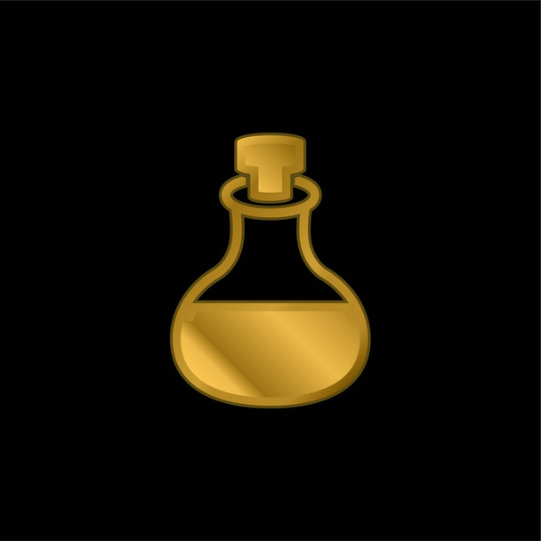 Botella de vidrio con aceite de masaje de aromaterapia para spa chapado en oro icono metálico o logo vector - Vector, Imagen