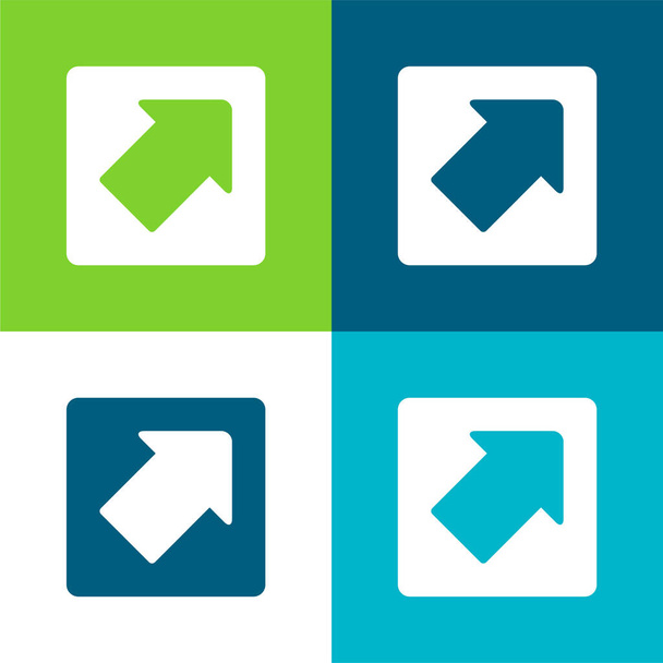 Flecha señalando la parte superior derecha en un cuadrado plano de cuatro colores mínimo icono conjunto - Vector, Imagen