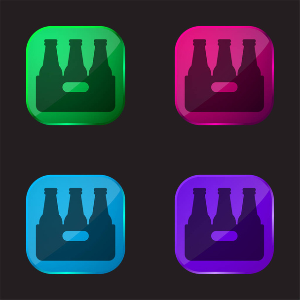 Sör négy színű üveg gomb ikon - Vektor, kép