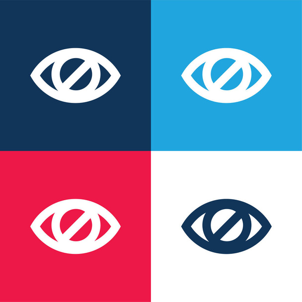 Blind Eye Sign niebieski i czerwony zestaw czterech kolorów minimalny zestaw ikon - Wektor, obraz