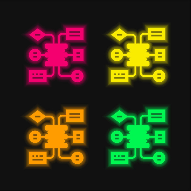 Algorithm four color glowing neon vector icon - Vector, Image