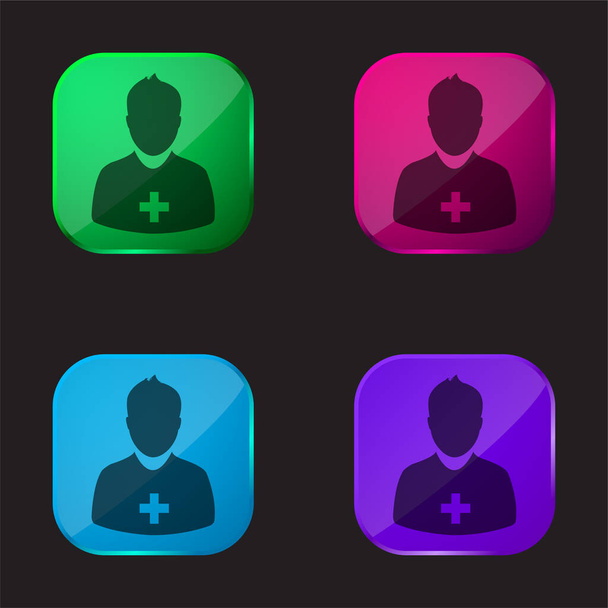 Add User four color glass button icon - Vector, Image
