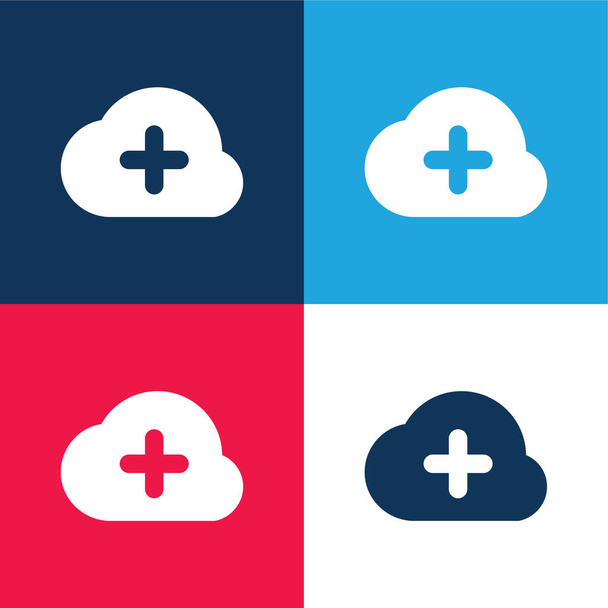 Hinzufügen von In The Cloud blauen und roten vier Farben minimalen Symbolsatz - Vektor, Bild