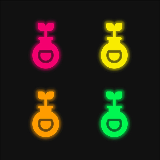 Biológia négy szín izzó neon vektor ikon - Vektor, kép