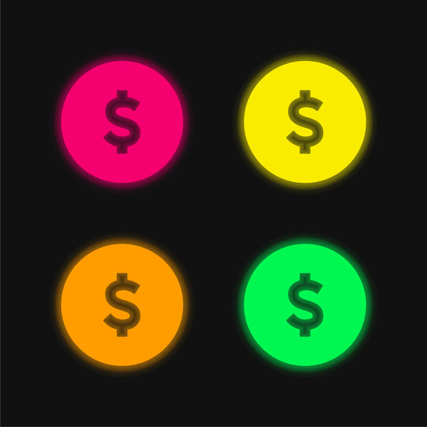 Big Dollar Coin four color glowing neon vector icon - Vector, Image