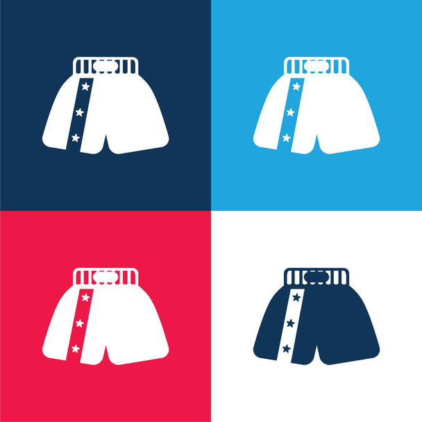 Boxer Boxer Curto azul e vermelho quatro cores conjunto de ícones mínimos - Vetor, Imagem