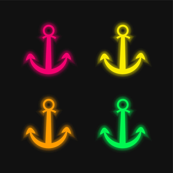 Anchor Symbol For Interface four color glowing neon vector icon - Vector, Image