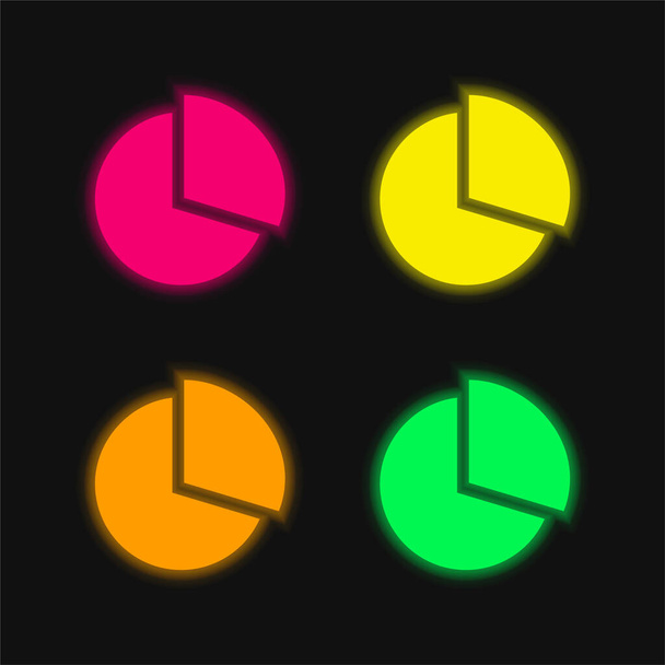 Icône vectorielle néon rayonnante circulaire noire à quatre couleurs - Vecteur, image