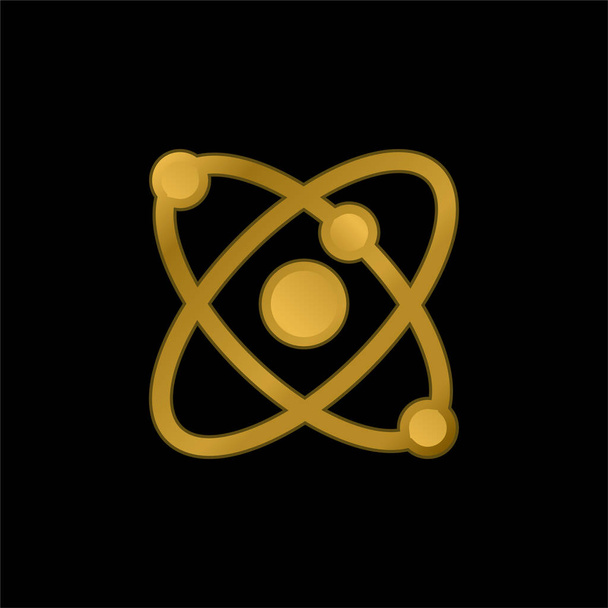 Estructura atómica chapado en oro icono metálico o logo vector - Vector, Imagen