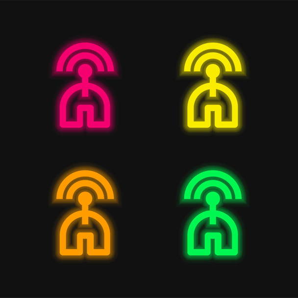 Bluetooth Radar Signal vier Farben leuchtenden Neon-Vektor-Symbol - Vektor, Bild