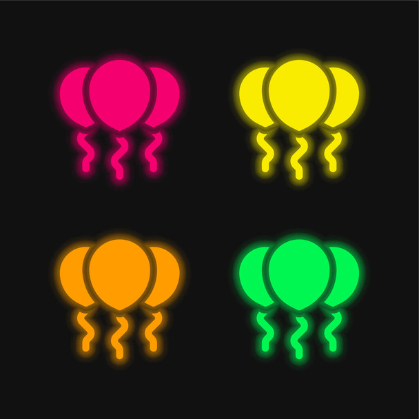 Повітряна куля чотири кольори, що світяться неоном Векторна піктограма
 - Вектор, зображення