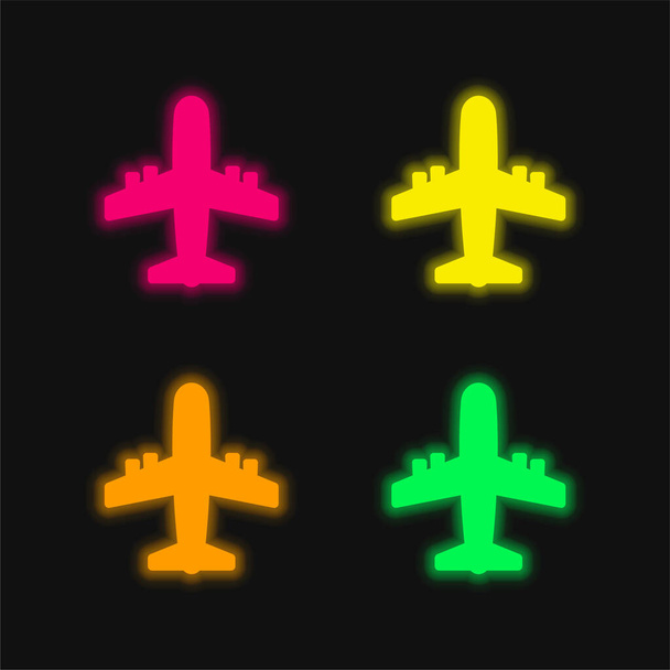 飛行機4色輝くネオンベクトルアイコン - ベクター画像