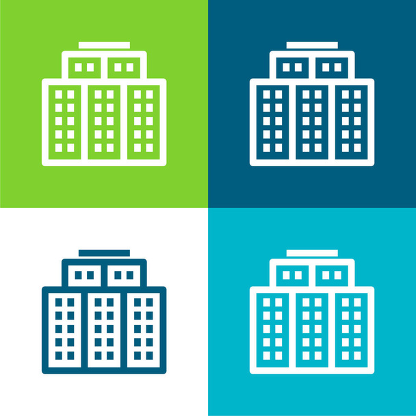 Conjunto de iconos mínimo de cuatro colores Big Hotel Flat - Vector, imagen