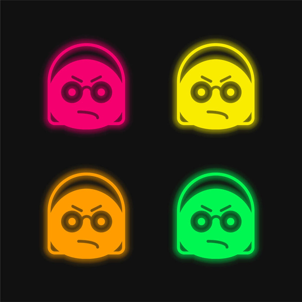 怒っている4色の輝くネオンベクトルアイコン - ベクター画像