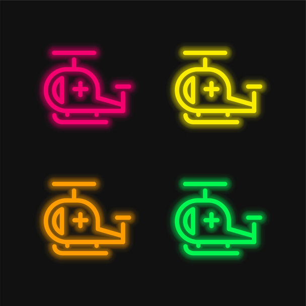 Air Ambulance four color glowing neon vector icon - Vector, Image