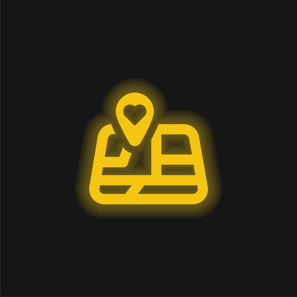 Bladwijzer geel gloeiend neon pictogram - Vector, afbeelding