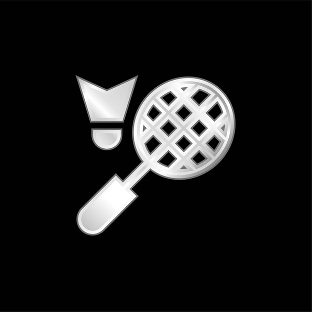 Badminton silver plated metallic icon - Vector, Image