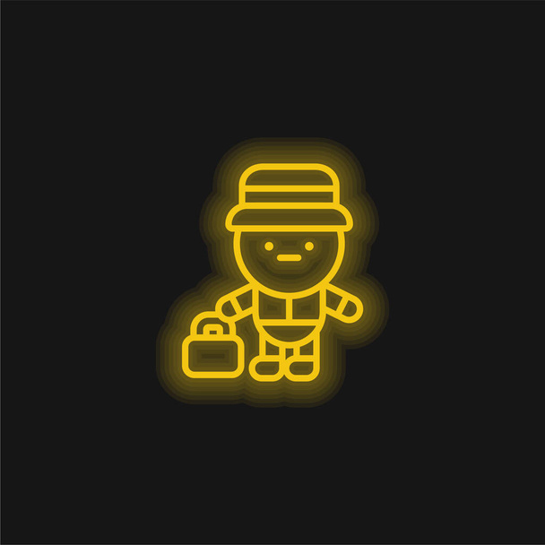 Bell Boy yellow glowing neon icon - Vector, Image