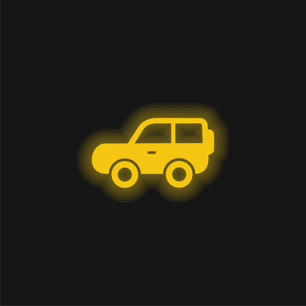 Icono de neón brillante amarillo de la vista lateral del coche 4x4 - Vector, imagen
