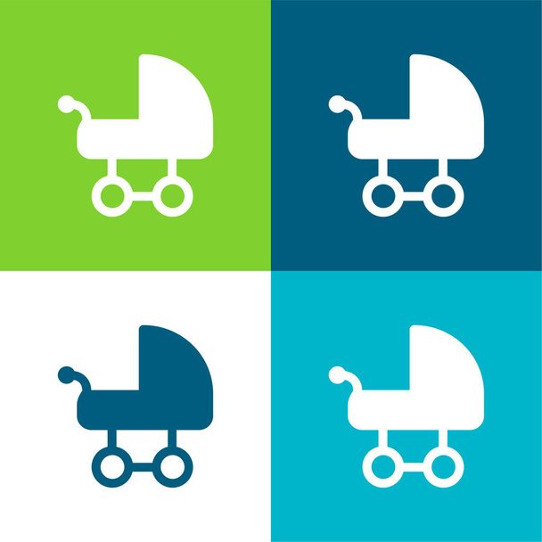 Baby Carriage Flat conjunto de iconos mínimos de cuatro colores - Vector, imagen