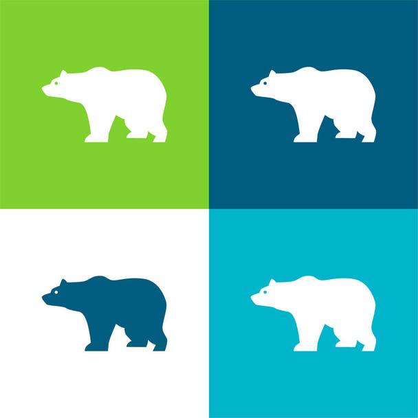 Bear Side View Silhouette Flat four color minimal icon set - Vector, Image