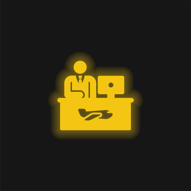 空港黄色の輝くネオンアイコン - ベクター画像